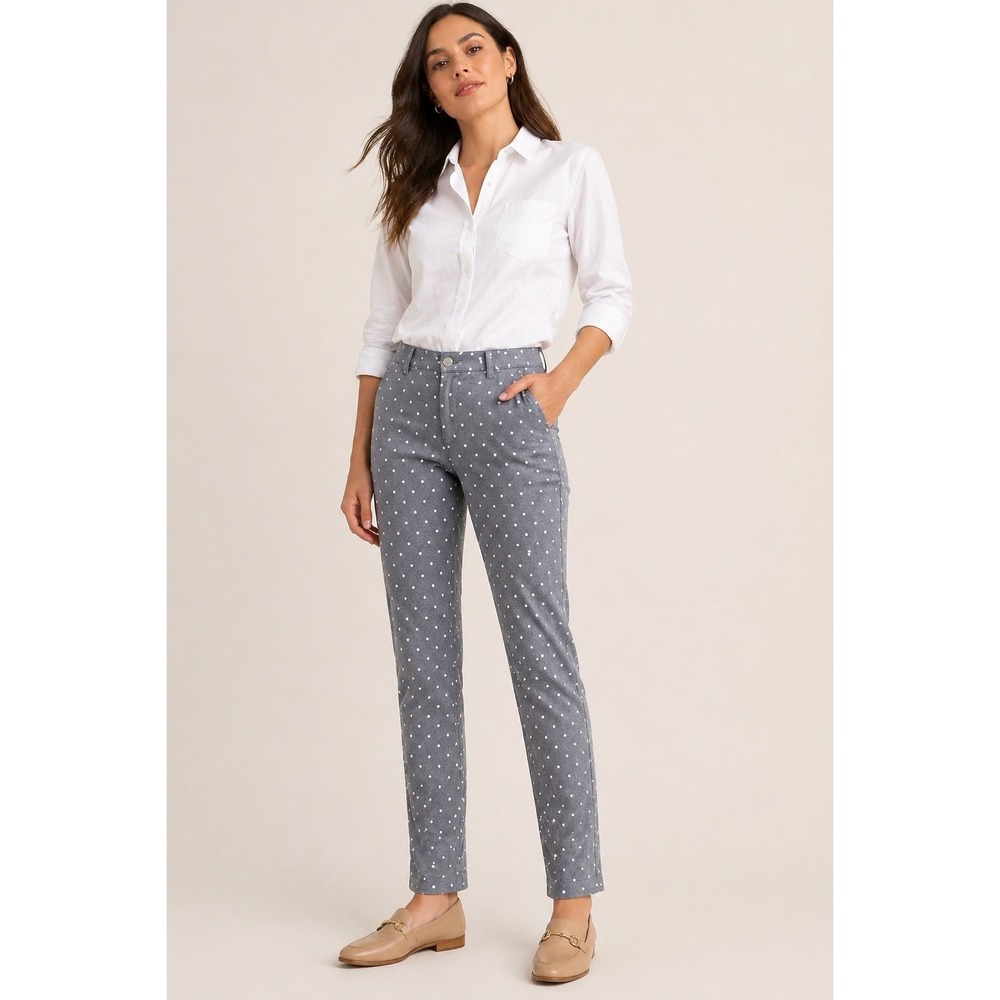 Tommy Hilfiger Polka Dot Chino Pants Womens 8 Montauk Stretch Gray Preppy Office